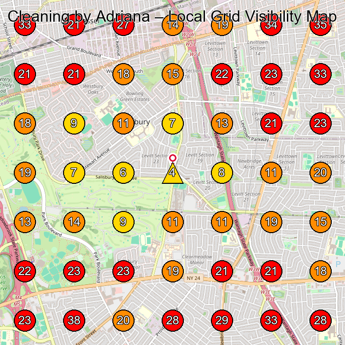 Cleaning by Adriana GeoGrid visibility map for House Cleaning Service in Levittown